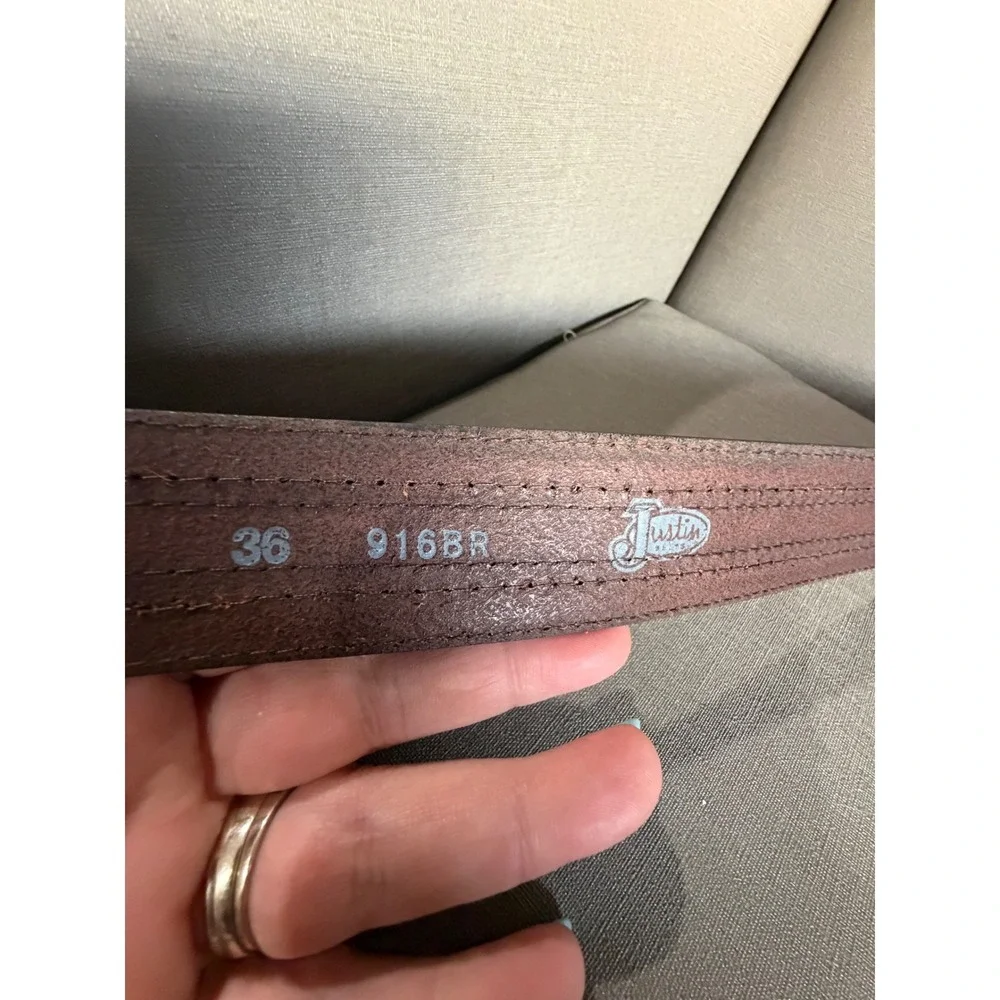 Justin‎ 36 Tooled Leather Western Belt Braided Rawhide Inlay No Buckle
